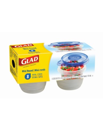 Glad 70346 Storage Ware Mini Round 7"W x 3 1/2"D x 4"H 118mL, Case of 96 - [DefendUse.com] - 70346 - Glad Containers