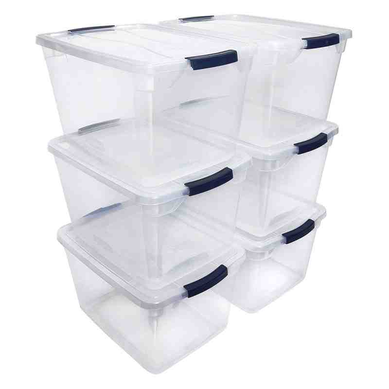 Rubbermaid RMCC300000 Clever Store Clear Latching Storage Tote w/Lid 30 Quart 16-7/8 x 13-3/8 x 11-1/2, 27.4L, Case of 8 - [Defe