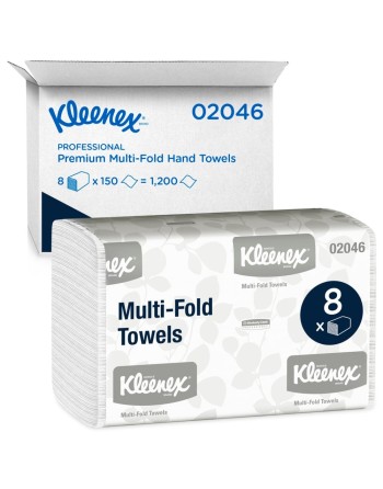 Kleenex® Folded Towel Multi-Fold, White, 8 Packs/Case, 150 Sheets/Case - [DefendUse.com] - 02046 - Kleenex®