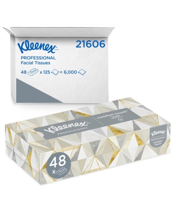 Kleenex® Professional Flat Box Facial Tissue, White, 2 Ply, 125 Sheets/Box, 48 Boxes/Case - [DefendUse.com] - 21606 - Kleenex®