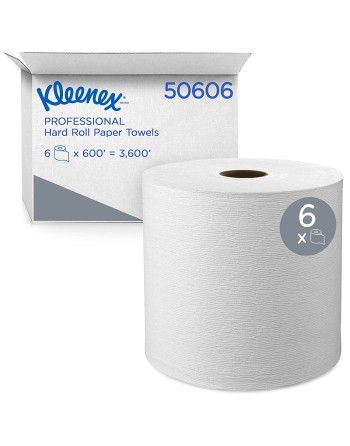 Kleenex® Hard Roll Paper Towels (50606) with Premium Absorbency Pockets, 1.75" Core, White, 600'/Roll, 6 Rolls/Case, 3,600'/Case