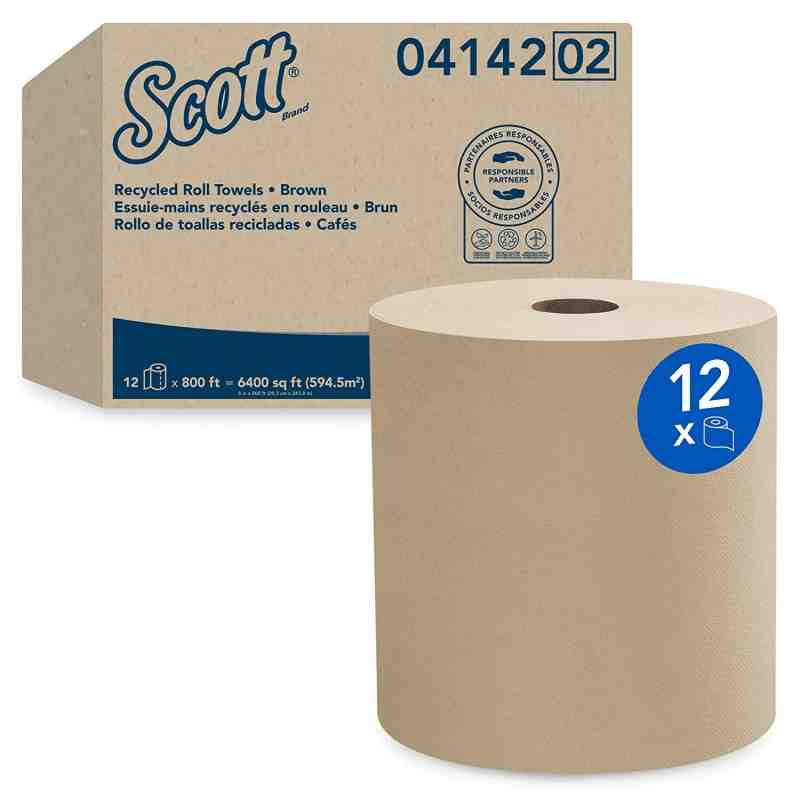 Scott® 100% Recycled Fiber Hard Roll Paper Towels, Natural, 800' / Roll, 12 Rolls / Case, 9,600' / Case - [DefendUse.com] - 0414