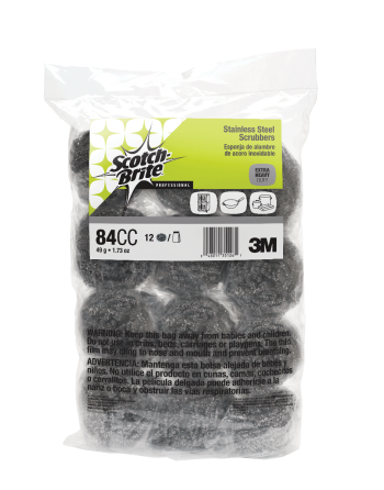 3M 70071657871  Scotch-Brite Stainless Steel Scrubber 84CC, 1.75 Oz (6 Packs of 12) - [DefendUse.com] - 70071657871 - Scotch Bri