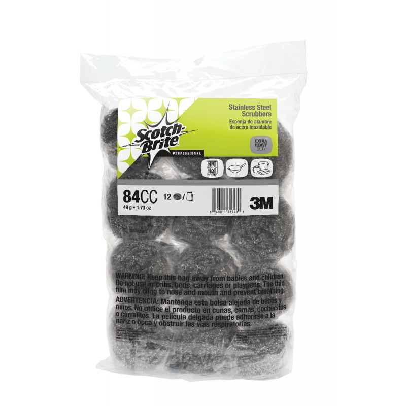 3M 70071657871  Scotch-Brite Stainless Steel Scrubber 84CC, 1.75 Oz (6 Packs of 12) - [DefendUse.com] - 70071657871 - Scotch Bri