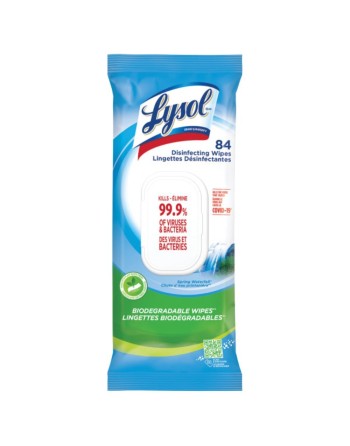 Lysol CB997550 Biodegradable Disinfecting Wipes, Spring Waterfall, Pack of 84 Wipes, Case of 4 - [DefendUse.com] - CB997550 - Ly