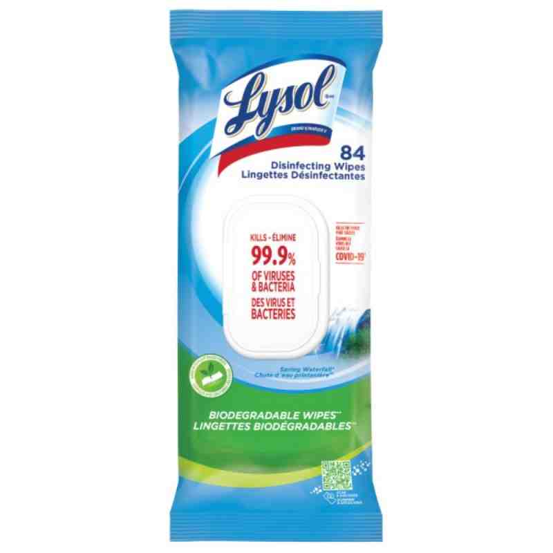 Lysol CB997550 Biodegradable Disinfecting Wipes, Spring Waterfall, Pack of 84 Wipes, Case of 4 - [DefendUse.com] - CB997550 - Ly