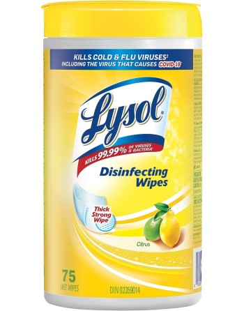 Lysol 19200-99369 Wipes, Cleaning, Tubs, Citrus Scent, Case of 6/75ct [CB993699] - [DefendUse.com] - 19200-99369 - Lysol® Disinf