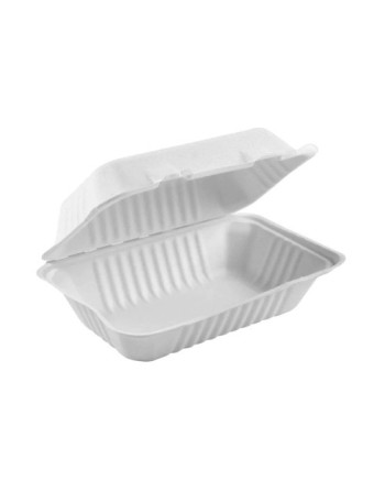 GLOBE  6012 Compostable Hinged Cont - 9x9x3" - 50bg/4bg/cs, Case: 200 - 50bg/4bg/cs - [DefendUse.com] - 6012 - Compostable Food 