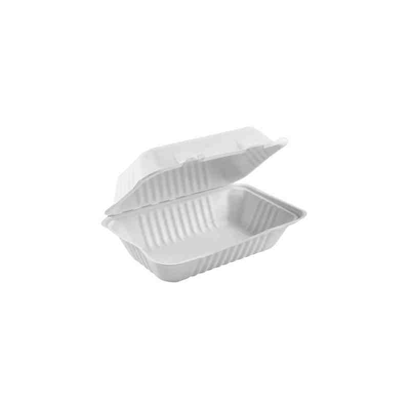 GLOBE  6012 Compostable Hinged Cont - 9x9x3" - 50bg/4bg/cs, Case: 200 - 50bg/4bg/cs - [DefendUse.com] - 6012 - Compostable Food 