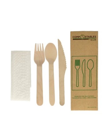 GLOBE  6051 Compostable Wood Fork/Knife/Spoon/Napkin-1/bg/500bg/cs, Case: 500/cs - [DefendUse.com] - 6051 - Compostable Food Ser