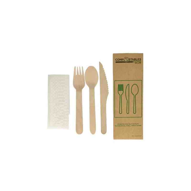 GLOBE  6051 Compostable Wood Fork/Knife/Spoon/Napkin-1/bg/500bg/cs, Case: 500/cs - [DefendUse.com] - 6051 - Compostable Food Ser