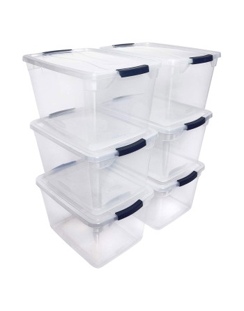 Rubbermaid RMCC300000 Clever Store Clear Latching Storage Tote w/Lid 30 Quart 16-7/8 x 13-3/8 x 11-1/2, 27.4L, Case of 8 - [Defe