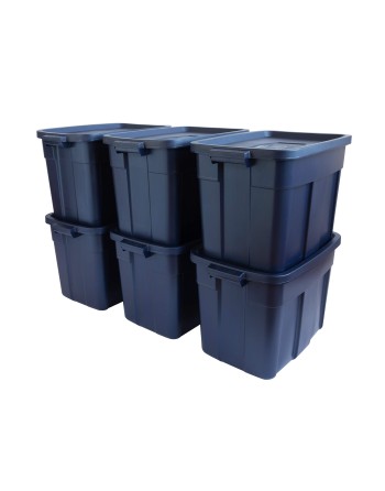 Rubbermaid RMRT180000 Roughneck Tote 18G - Dark Blue - 6/cs [2215] Case: 6 - [DefendUse.com] - RMRT180000 - Totes / Bins