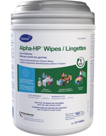 Diversey 101106004 Alpha-HP Germ Defense Disinfectant Cleaner with Accelerated Hydrogen Peroxide, 160-Wipes, 4-Canister - [Defen