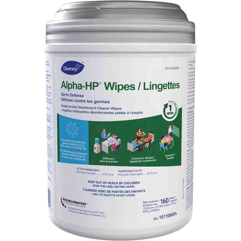 Diversey 101106004 Alpha-HP Germ Defense Disinfectant Cleaner with Accelerated Hydrogen Peroxide, 160-Wipes, 4-Canister - [Defen