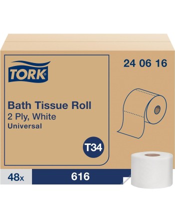 Tork 240616 Universal Bath Tissue Roll, 2-Ply, 3.75" Width x 4.00" Length, White, 616 Sh, Case of 48 Rolls - [DefendUse.com] - 2