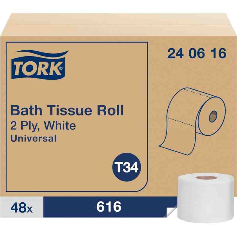 Tork 240616 Universal Bath Tissue Roll, 2-Ply, 3.75" Width x 4.00" Length, White, 616 Sh, Case of 48 Rolls - [DefendUse.com] - 2