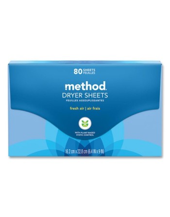 SC Johnson 318048 Method Dryer Sheets, Fresh Air, 80/ Box, 6 Boxes/ Carton - [DefendUse.com] - 318048 - SC Johnson - A Family Co