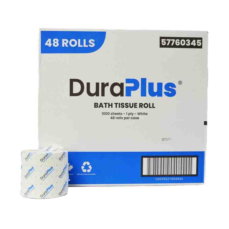 DuraPlus® Bathroom Tissue, 1-Ply, White, 1,000Sheets/Roll, 48/Case, Made in Canada - [DefendUse.com] - DP0345 - DuraPlus®