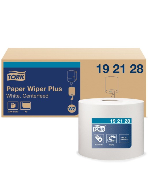 Tork® 192128 Advanced Paper Plus Centerfeed Wiper, White, 1 Ply, 380' Roll, 2 Rolls/Case - [DefendUse.com] - 192128 - Home