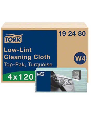 Tork® 192480 Low-Lint Cleaning Cloth, Top-Pak, 1 Ply, 14X16.34, Turquoise, Case of 4/120 - [DefendUse.com] - 192480 - Tork CA: T