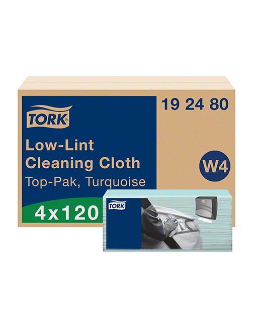 Tork® 192480 Low-Lint Cleaning Cloth, Top-Pak, 1 Ply, 14X16.34, Turquoise, Case of 4/120 - [DefendUse.com] - 192480 - Tork CA: T