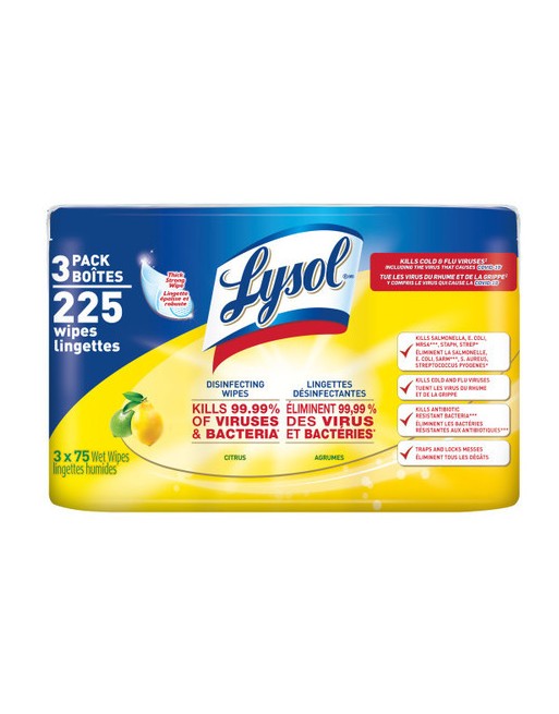 LYSOL 19200-99370 Disinfecting Wipes,  Citrus, 3 Pack, 2/Case, 75ct [CB993705] - [DefendUse.com] - 19200-99370 - Lysol® Cleaning