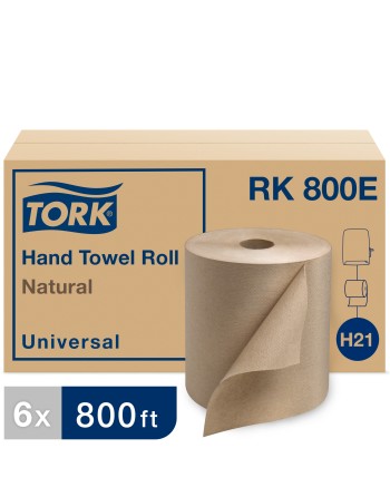 Tork RK800E Tork® Universal Hand Towel Roll, Natural, 800'/Roll, 6 Rolls/Dispensers - [DefendUse.com] - RK800E - Tork®