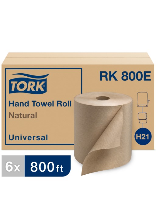 Tork RK800E Tork® Universal Hand Towel Roll, Natural, 800'/Roll, 6 Rolls/Dispensers - [DefendUse.com] - RK800E - Tork®