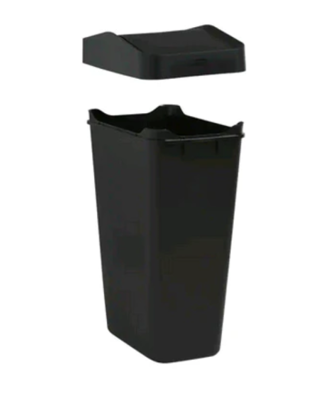 Rubbermaid 2170117, 12.2 Gallon, 47 L, Plastic Trash Can with Lid, Black, Swing and Toss, Case of 6 - [DefendUse.com] - 2170117 