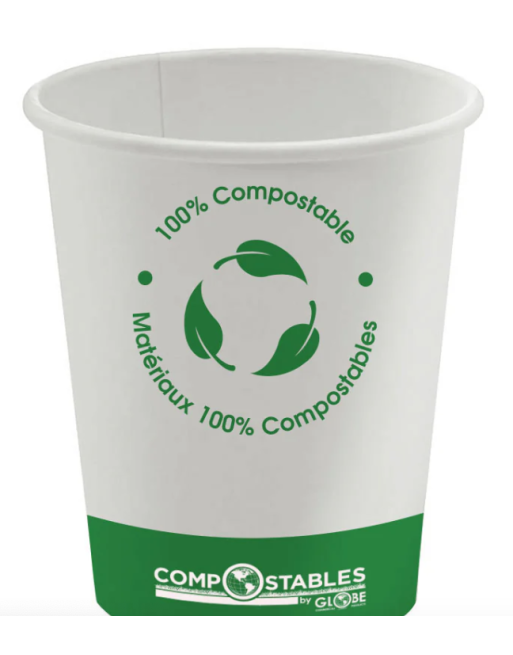 GLOBE  6053 Compostable Paper Cup-SinglWall H/C 10oz-50/bg/20bg/cs, Case: 1000 - 50bg/20bg/cs - [DefendUse.com] - 6053 - Compost