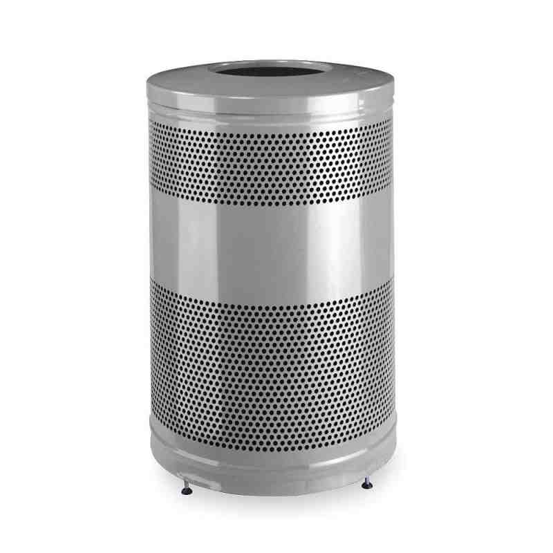 Rubbermaid FGS55ETSMPLBK Classics Silver Metallic Round Steel Drop Top Waste Receptacle with Levelers  51 Gallon - [DefendUse.co