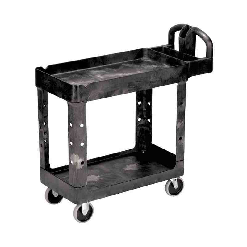 Rubbermaid FG450088BLA Black Small Lipped Two Lipped Shelf Utility Cart with Ergonomic Handle - [Cleaning Supplies Canada Discou