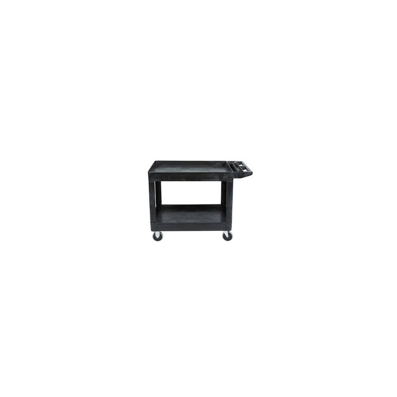 Rubbermaid FG452089BLA Black Medium Lipped Two Shelf Utility Cart with Extended Handle - [Cleaning Supplies Canada Discounts] - 