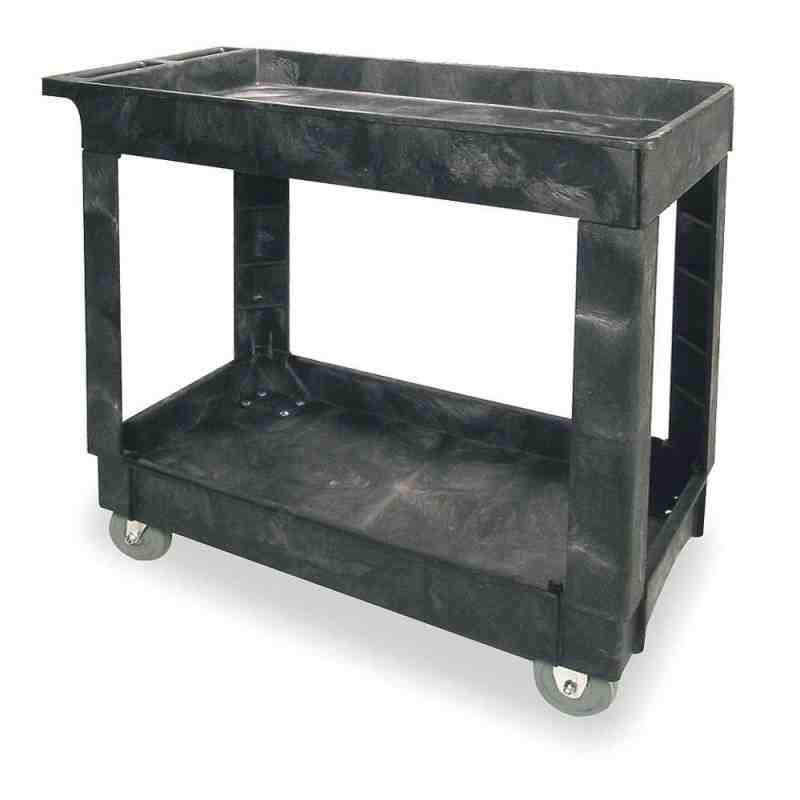 Rubbermaid FG9T6600BLA Utility Cart, Lipped Shelves, Medium, Black, 5" Non-Marking Swivel Casters, 500 lb Capacity (FG9T6600BLA)