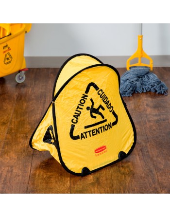 MULTILINGUAL "CAUTION" FOLDING SAFETY CONE, 20", YELLOW, 12/EA - [Cleaning Supplies Canada Discounts] - FG9S0700YEL - [DefendUse