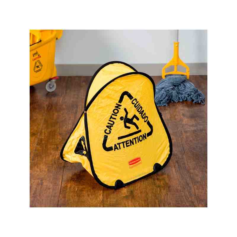 MULTILINGUAL "CAUTION" FOLDING SAFETY CONE, 20", YELLOW, 12/EA - [Cleaning Supplies Canada Discounts] - FG9S0700YEL - [DefendUse