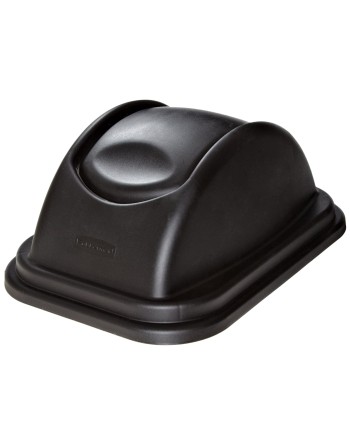 Rubbermaid FG306700BLA Untouchable 41 Qt. / 10.25 Gallon Black Rectangular Soft Wastebasket Dome Swing Lid - [DefendUse.com] - F