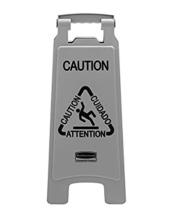 EXECUTIVE SERIES™ MULTILINGUAL "CAUTION" SIGN, 2 SIDED, 26", GRAY - [Cleaning Supplies Canada Discounts] - 1867506 - [DefendUse.