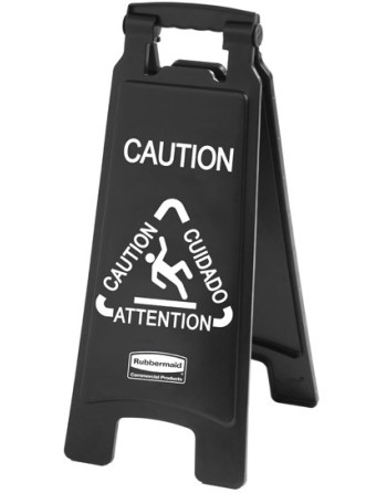 RUBBERMAID 1867505 EXECUTIVE SERIES™ MULTILINGUAL "CAUTION" SIGN, 2 SIDED, 26", BLACK - [Cleaning Supplies Canada Discounts] - 1