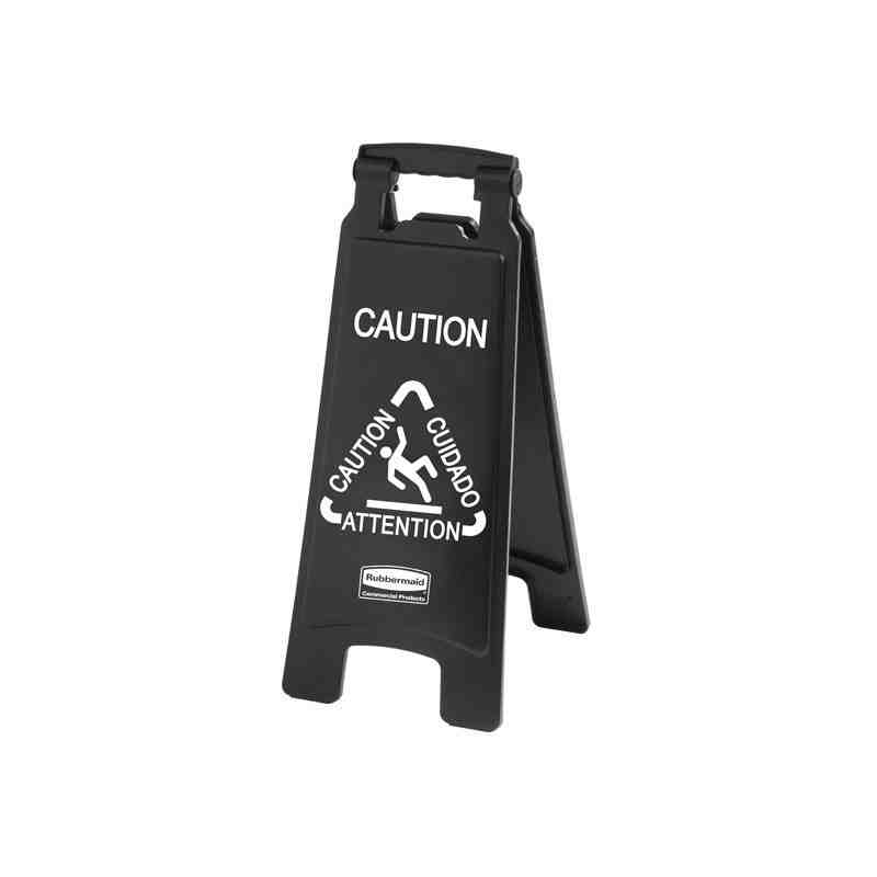 RUBBERMAID 1867505 EXECUTIVE SERIES™ MULTILINGUAL "CAUTION" SIGN, 2 SIDED, 26", BLACK - [Cleaning Supplies Canada Discounts] - 1