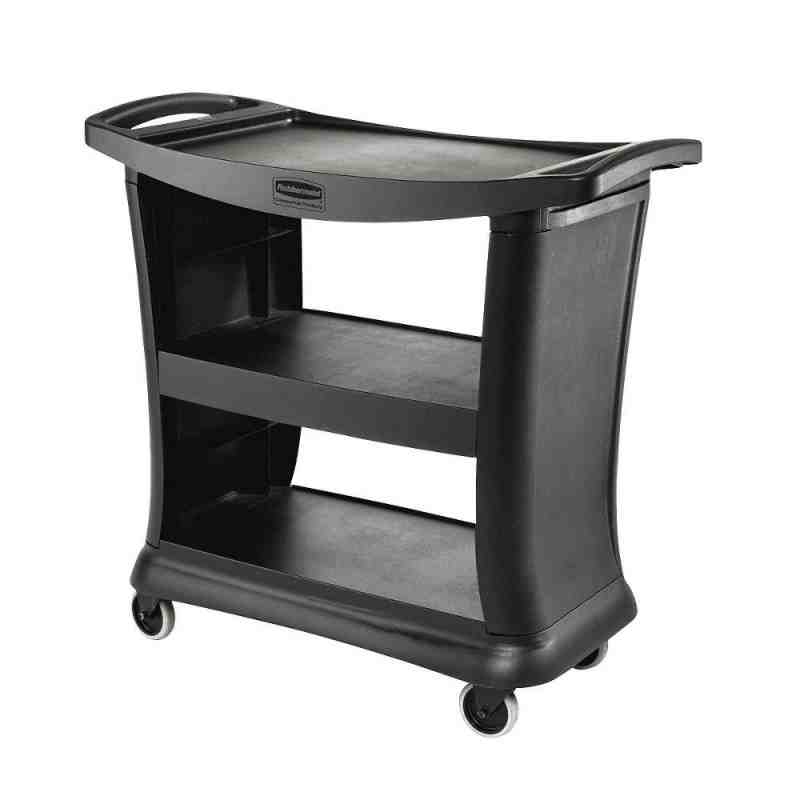 Rubbermaid FG9T6800BLA Black Executive Three Shelf Bussing Cart - [DefendUse.com] - FG9T6800BLA - Executive Series