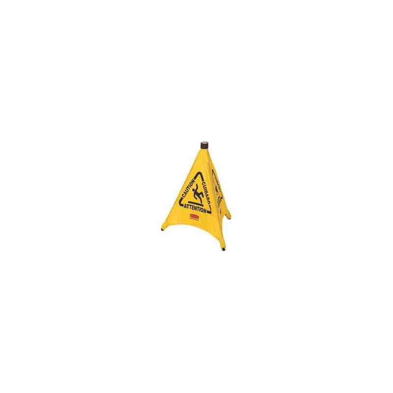 RUBBERMAID FG9S0100YEL  Safety Cone Pop-Up Trilingual 30" Caution Wet Floor - Yellow, Each - [Cleaning Supplies Canada Discounts