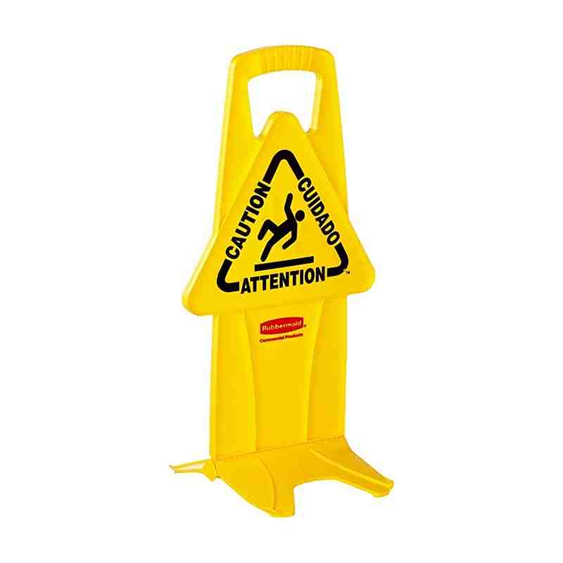 RUBBERMAID FG9S0900YEL Stable Safety Sign - Eng/Fr/Sp - [Cleaning Supplies Canada Discounts] - FG9S0900YEL - [DefendUse.com]