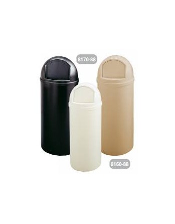 Rubbermaid FG817088BRN Marshal Classic Brown Round Resin Waste Receptacle with Retainer Bands 100 Qt. / 25 Gallon - [DefendUse.c