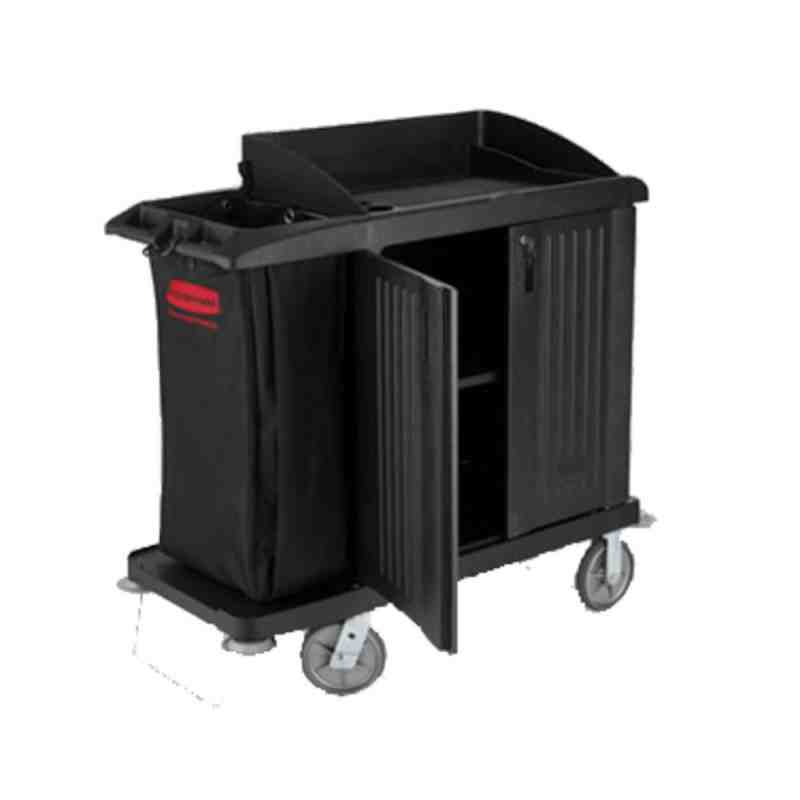 Rubbermaid FG619200BLA Classic Compact Housekeeping Cart with Doors - [Cleaning Supplies Canada Discounts] - FG619200BLA - [Defe