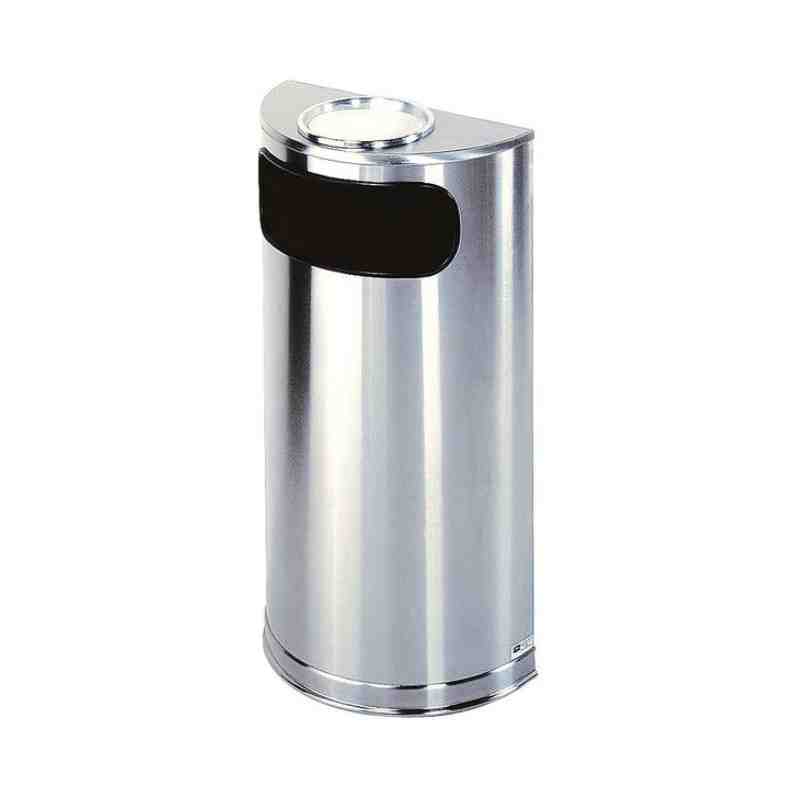 Rubbermaid FGSO8SUSSSPL Metallic Half Round Satin Stainless Steel Waste Receptacle and Urn Cap Ash Tray 9 Gallon - [DefendUse.co