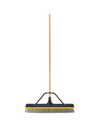 Rubbermaid 2040048 24" Plastic Push Broom with Flagged PET / Polypropylene Bristle Blend and Hardwood Handle with Squeegee - [Cl