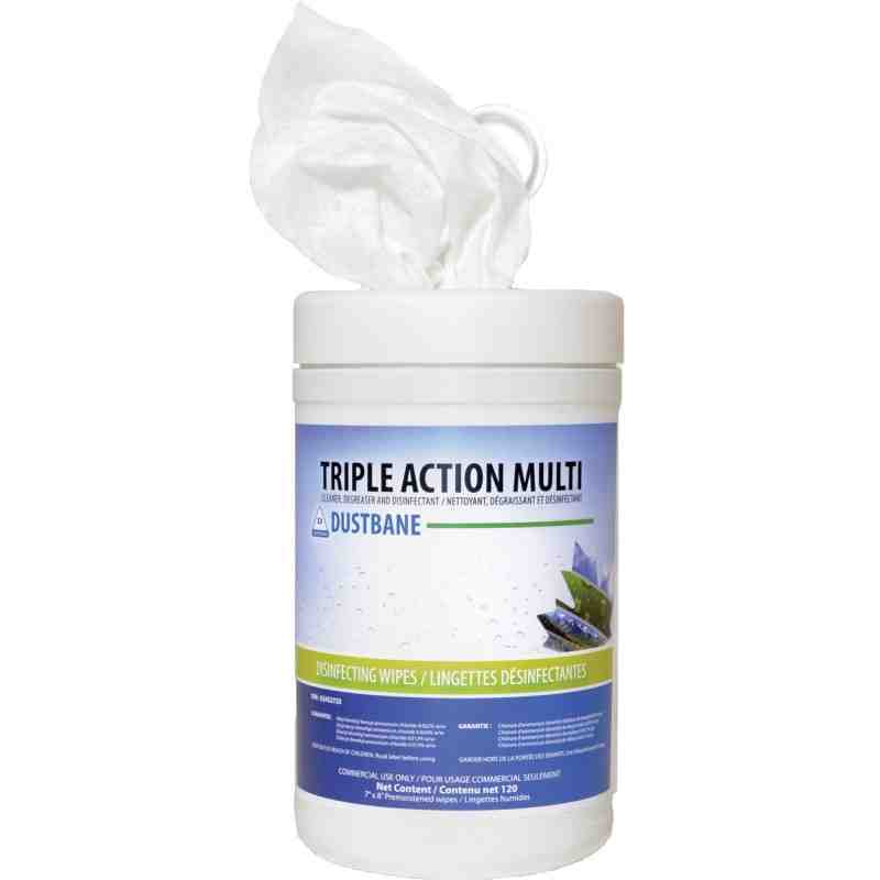 DUSTBANE  Triple Action Multi Disinfecting Wipes, 7" x 8", 120 Count - [DefendUse.com] - 53376 - Disinfecting Wipes