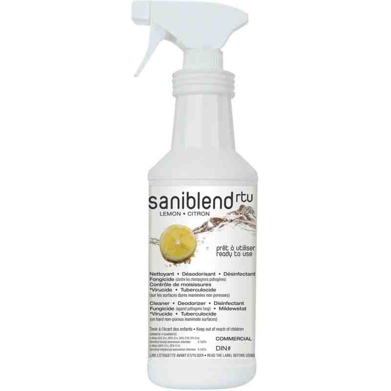 SAFEBLEND  SaniBlend™ Ready-To-Use Disinfectant & Sanitizer, Trigger Bottle Container Size: 950 ml, Lemon - [DefendUse.com] - SR